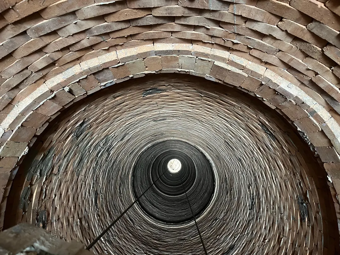 Brick lining inside an industrial chimney